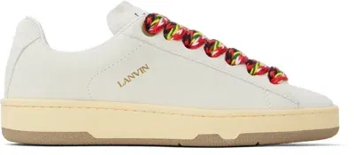 Lanvin Lite Curb White Low Top Sneakers With Oversized Multicolor Laces In Leather Woman