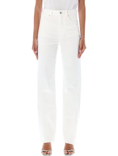 Lanvin Twisted Denim High Waist Straight Jeans In White