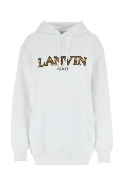 Lanvin Logo Embroidered Drawstring Hoodie In White