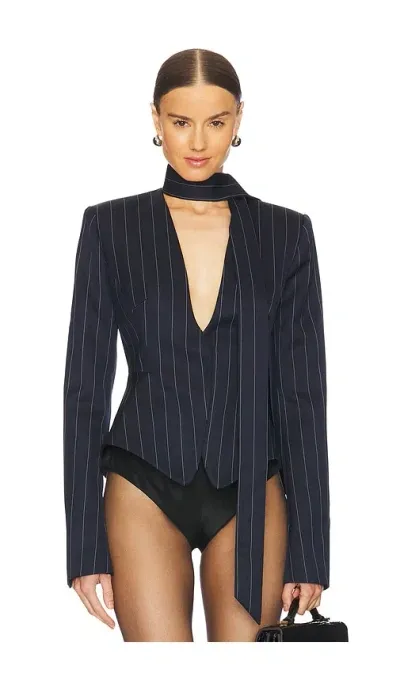 Laquan Smith Fitted Tailored Blazer Top In Blue