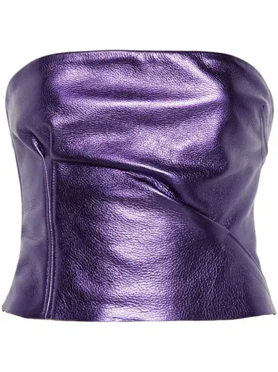 Laquan Smith Bustier-style Leather Top In Purple