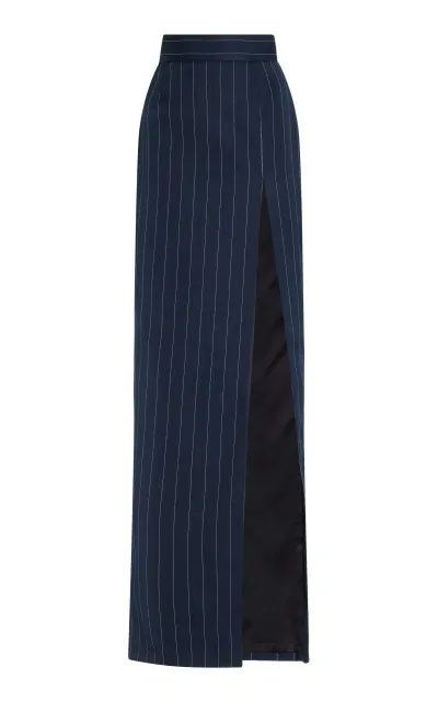 Laquan Smith Slit Detailed Pinstripe Midi Skirt In Navy