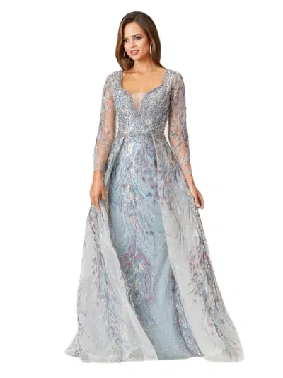 Lara New York Long Sleeve Lace Gown With Overskirt In Multi