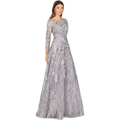 Lara New York Long Sleeve Modest A-line Gown In Multi