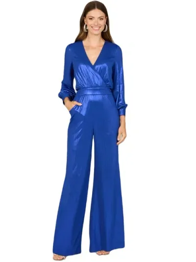 Lara New York Metallic Shimmer Jumpsuit With Pockets In Blue