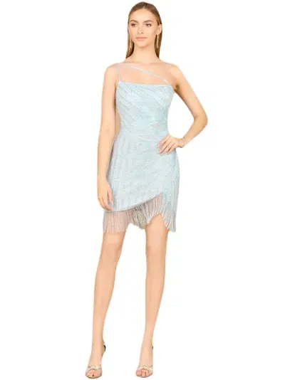 Lara New York One Shoulder Fringe Short Dress In Blue