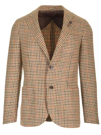 Lardini Beige Prince Of Wales Blazer In Brown