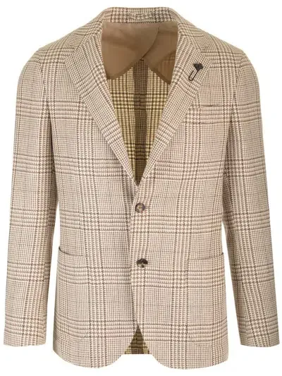 Lardini Beige Prince Of Wales Blazer In Neutral