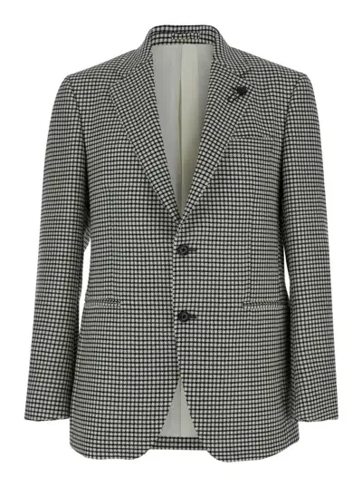 Lardini Black And White Single-breasted Jacket With Houndstooth In Wool Man In Metallic