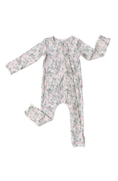 Laree + Co Babies'  Allie Floral Ruffle Convertible Zip Footie In Pink