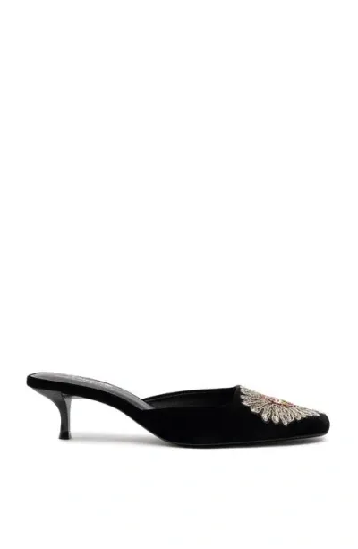 Larroude Larroudé X Markarian Mule In Velvet And Heart Embroidery In Black