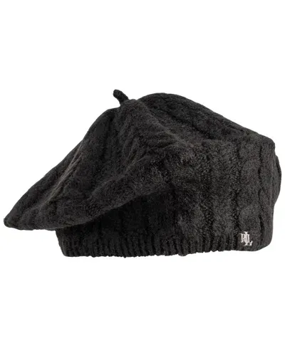 Lauren Ralph Lauren Fuzzy Cable Knit Beret Hat In Black