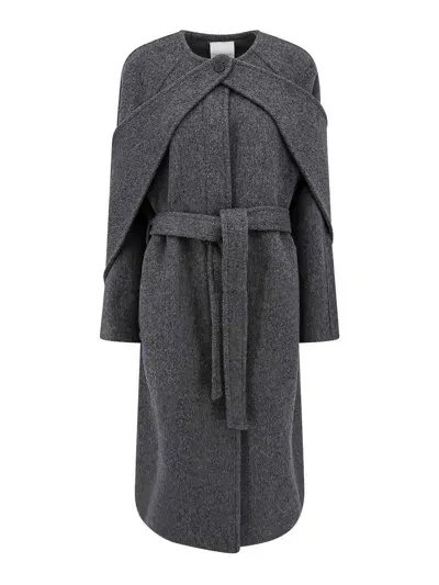 Le 17 Septembre Wool Coat With Maxi Removable Scarf In Gris