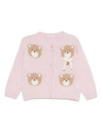 Le Bebé Enfant Babies' Teddy Bear-motif Cardigan In Pink