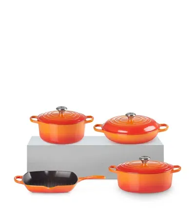 Le Creuset Set Of 4 Cast Iron Casserole Dishes And Grillit In Orange