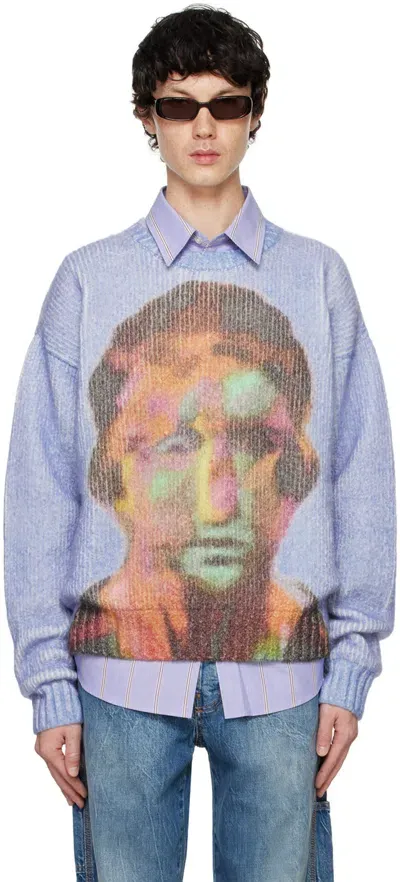 Le Pere Blue Tyndell Face Sweater In Print