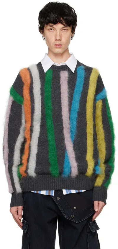 Le Pere Gray Tyndell Stripe Sweater In Multicolor