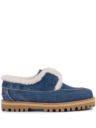 Le Silla Yacht Shearling-trim Denim Loafers In Blue