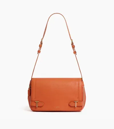 Le Tanneur Simone Small Bag With Crossbody Strap In Grained Leather In Orange