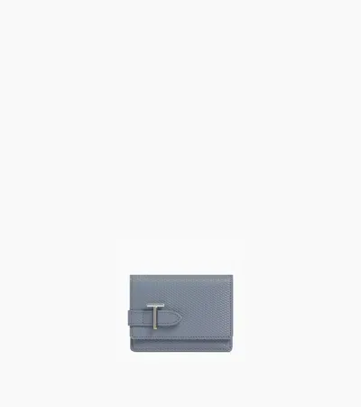 Le Tanneur Emilie Flap Cardholder In Signature T Leather In Blue