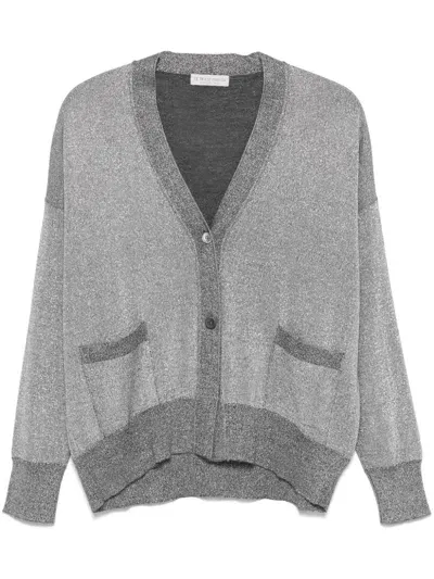 Le Tricot Perugia Lurex Detail Cardigan In Grey