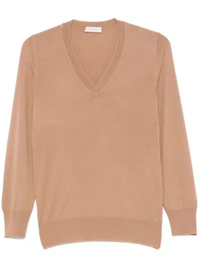 Le Tricot Perugia V-neck Sweater In Brown