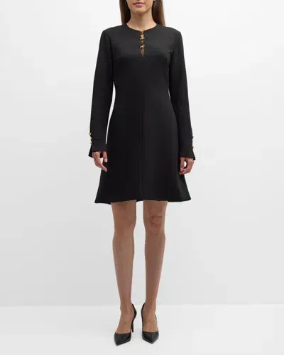 Lela Rose Long Sleeve Short Dress With Bow Details In Black