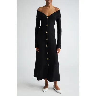 Lela Rose Off The Shoulder Long Sleeve Milano Knit Dress In Black