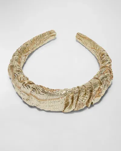 Lele Sadoughi Kelly Metallic Ruched Headband In Gold