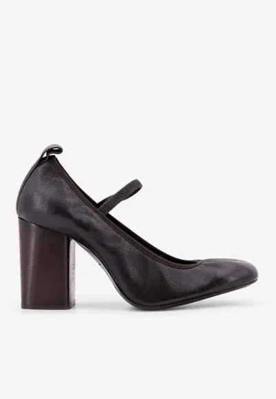 Lemaire 85 Mary Jane Leather Pumps In Dark Brown