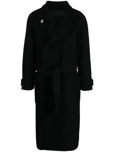 Lemaire Belted Single-breasted Coat In Black