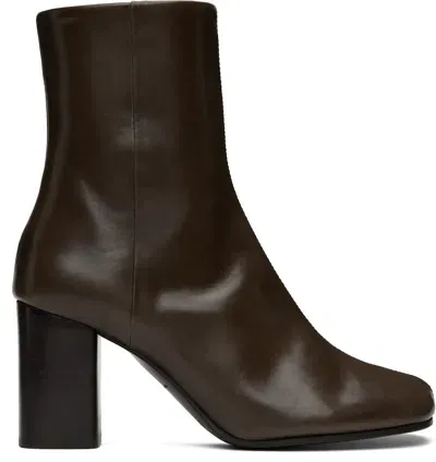 Lemaire Brown Anatomic 80mm Heel Boots In Br449 Dark Brown