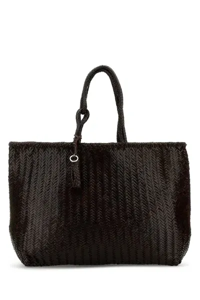 Lemaire Brown Leather Xl Shopping Bag In Ristretto