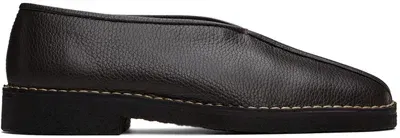 Lemaire Brown Piped Crepe Slippers In Black