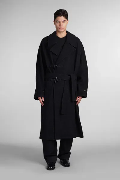 Lemaire Wool Coat In Black