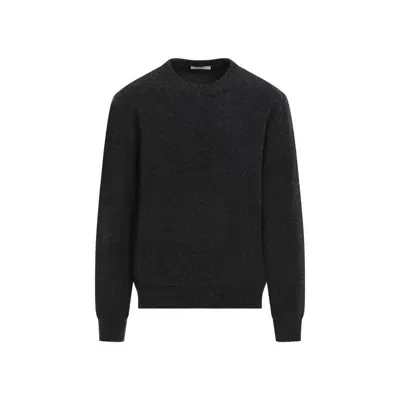 Lemaire Anthracite Mélange Crew Neck Wool Pullover In Black