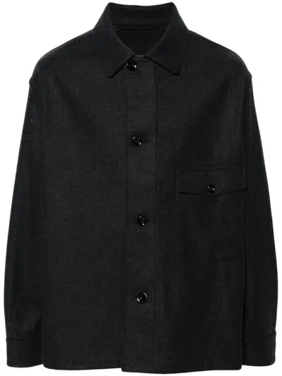 Lemaire Felted Shirt Jacket In Black