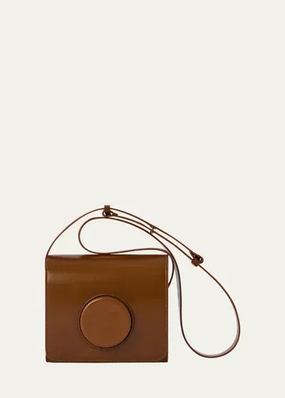 Lemaire Camera Leather Shoulder Bag In Tobacco