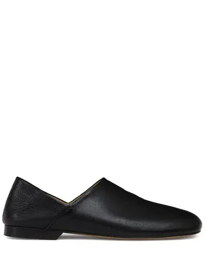 Lemaire Folding-heel Leather Slippers In Black