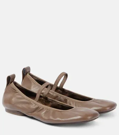 Lemaire Leather Ballet Flats In Brown