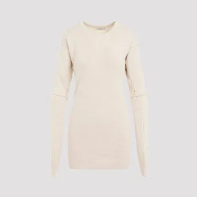 Lemaire Light Cream Alpaca Dress With Detachable Sleeves In White