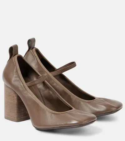 Lemaire Nappa Leather Mary Jane Pumps In Brown