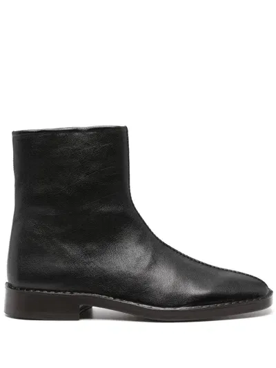 Lemaire Piped Leather Ankle Boots In Black