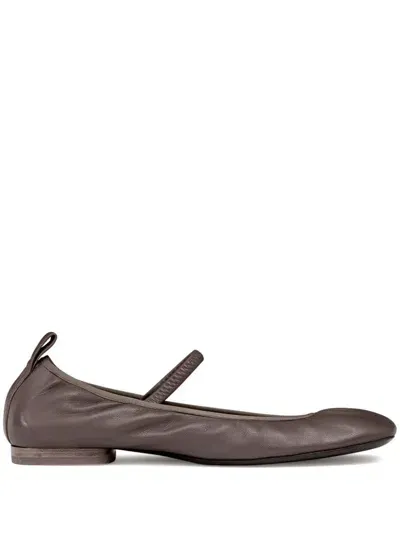 Lemaire Square-toe Leather Ballerina Shoes In Brown