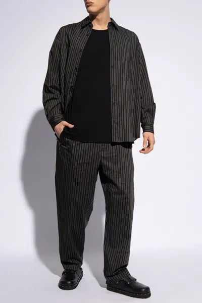 Lemaire Vertical Striped Trousers In Black