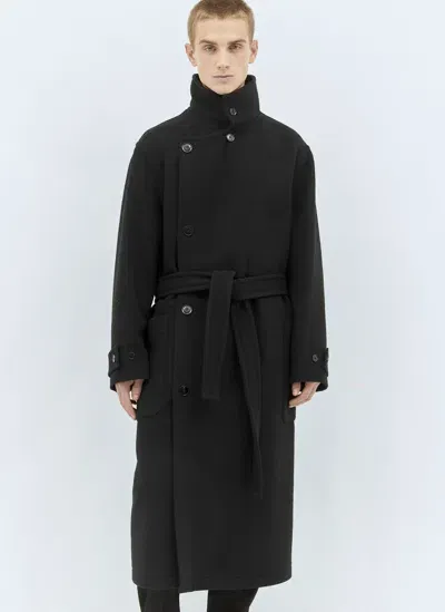 Lemaire Wrap Wool Coat In Black