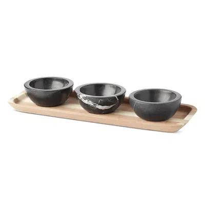 Lenox Lx Collective Tray With 3 Dip Bowls In Black