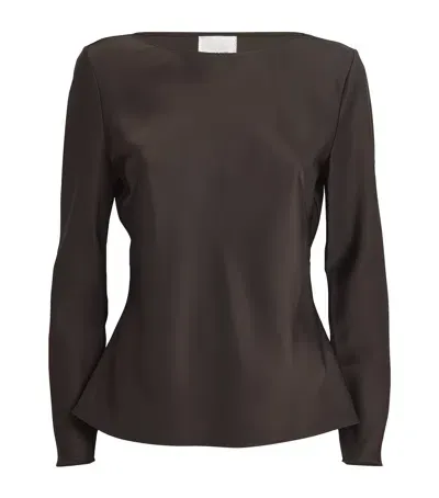 Leset Satin Barb Top In Brown