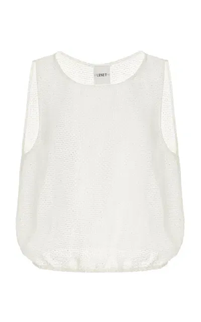 Leset Stella Linen-blend Bateau Blouson Top In White