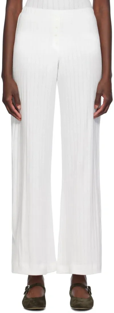 Leset White Pointelle Boxer Lounge Pants